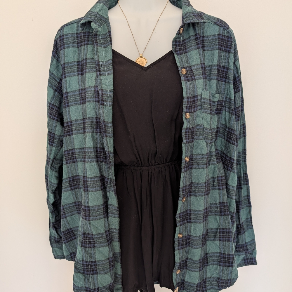 Hollister Green and Black Checkered Shirt